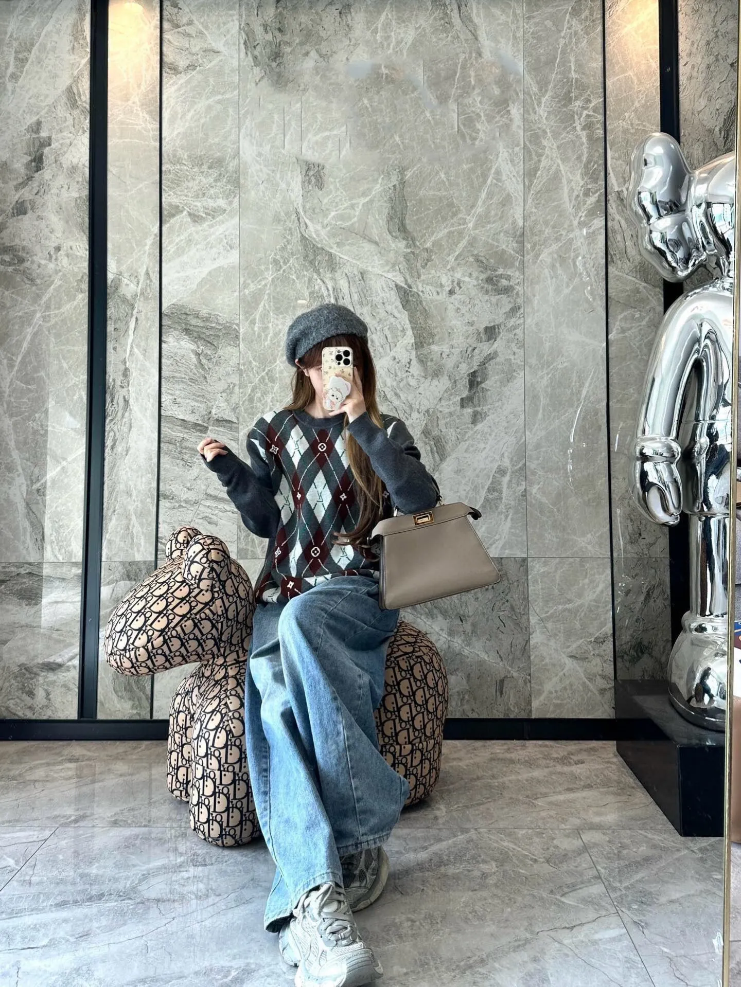 Louis Vuitton/Louis Vuitton 25Fw diamond jacquard woolen sweater